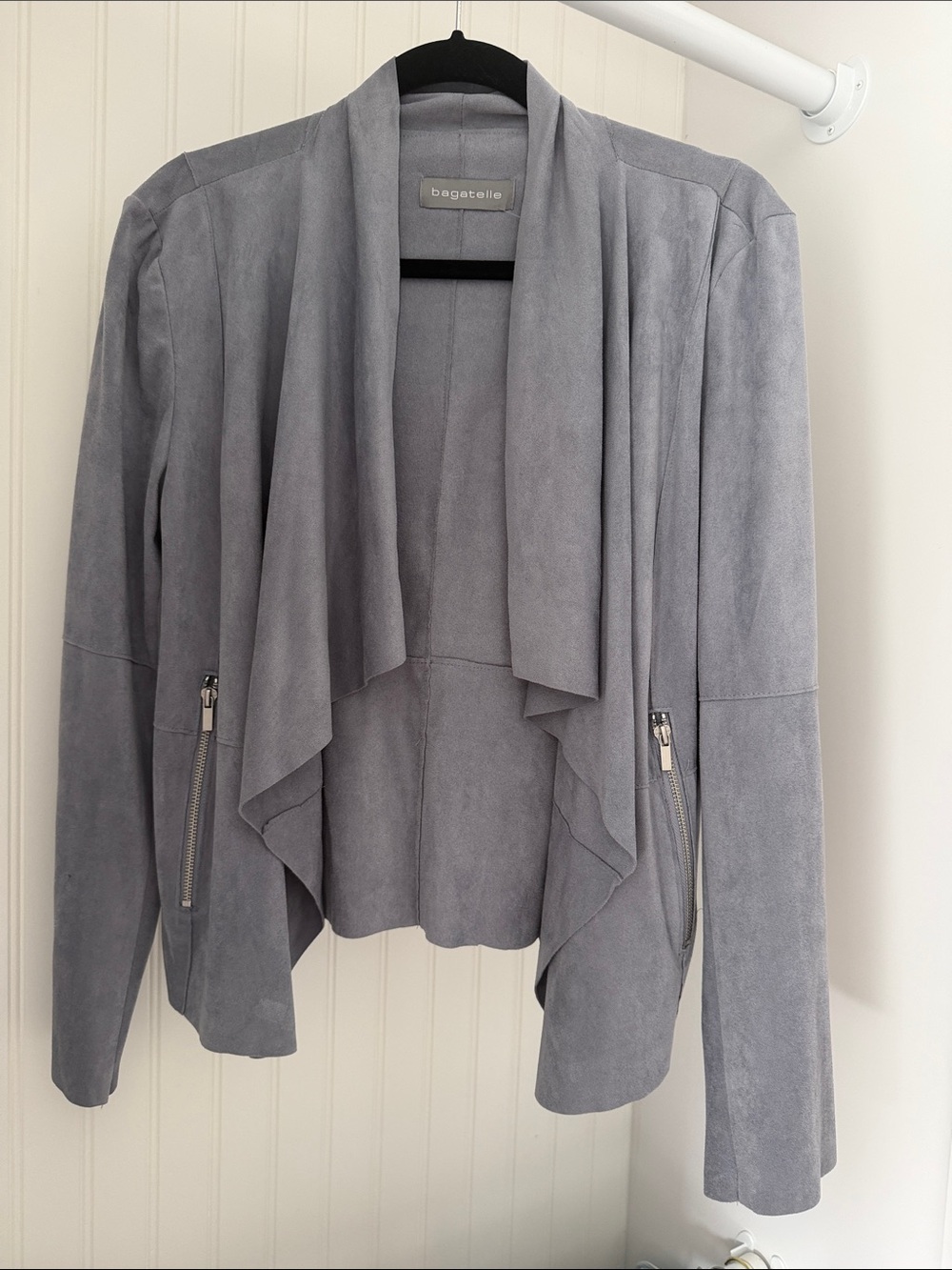 bagatelle Light Gray Suede Draped Open-Front Jacket